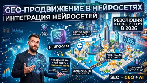Превью статьи о том, почему в 2026 году SEO и GEO-продвижение в картах станут единой услугой.